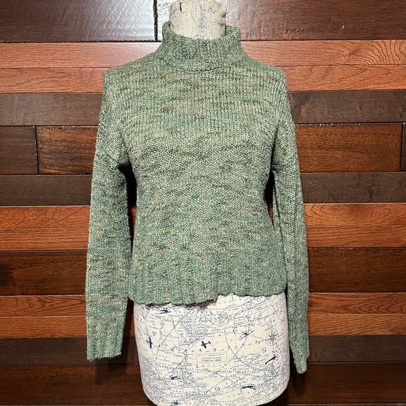 SO Sweaters - SO Long Sleeve Multi Colored Green Mock Turtleneck Crop Sweater